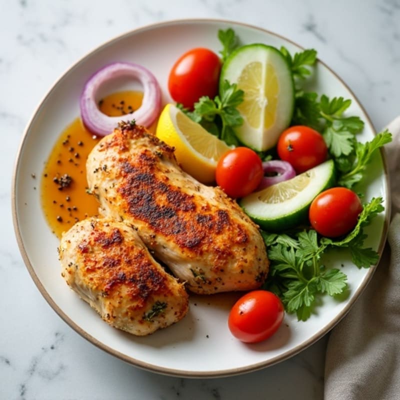 Spiced Roasted Chicken with Fresh Tomato Cucumber Salad