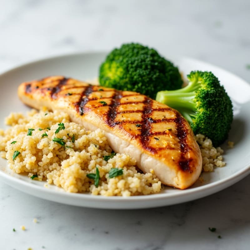 Grilled Chicken Breast with Quinoa and Steamed Broccoli