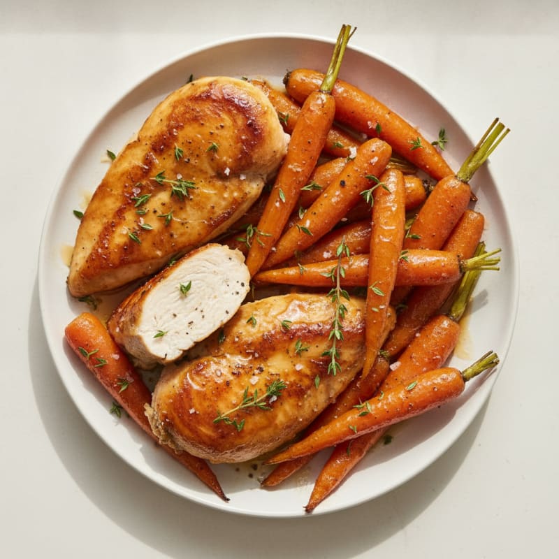 Maple Glazed Roasted Carrots with Herbed Chicken