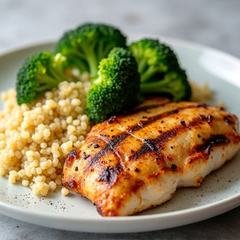 Grilled Chicken Breast with Quinoa and Roasted Broccoli