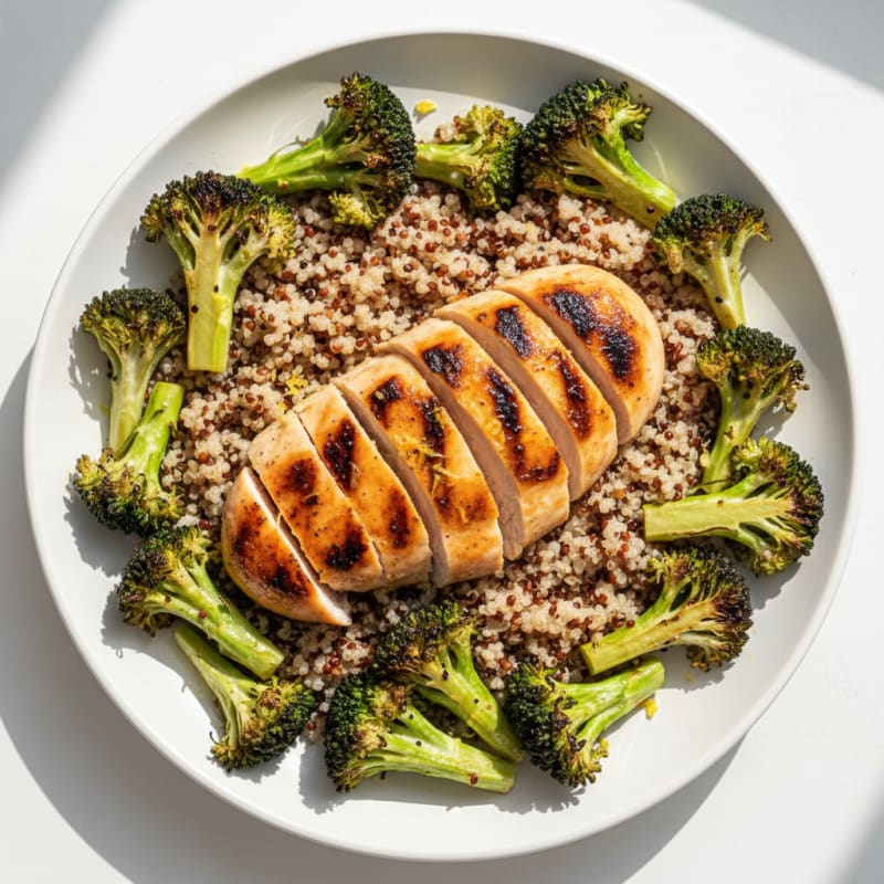 Grilled Chicken Breast with Roasted Broccoli and Quinoa