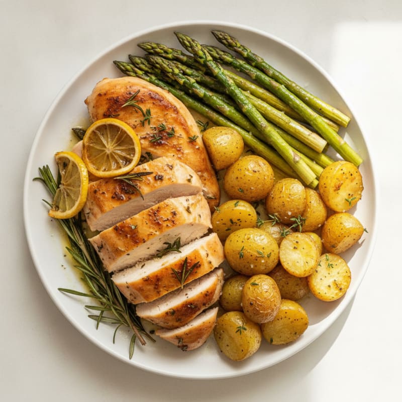 Lemon Herb Roasted Chicken with Asparagus