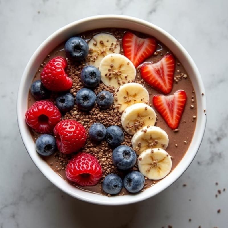 Creamy Chocolate Protein Smoothie Bowl with Berries and Seeds