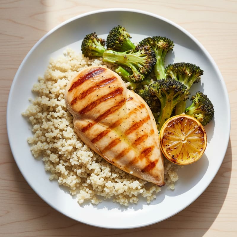 Grilled Chicken Breast with Quinoa and Roasted Broccoli