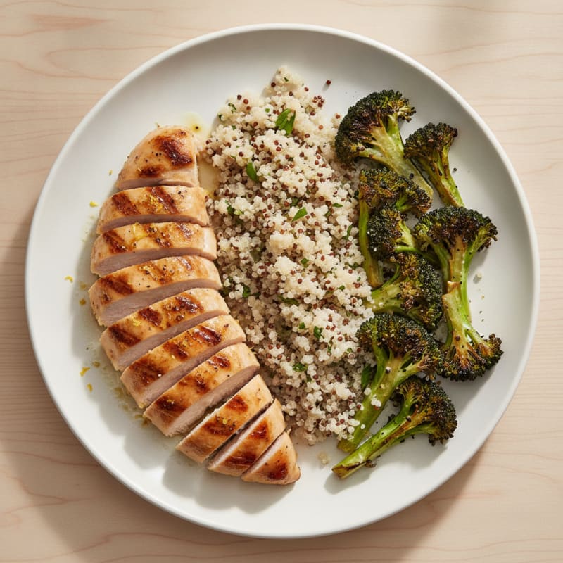 Grilled Chicken Breast with Quinoa and Roasted Broccoli