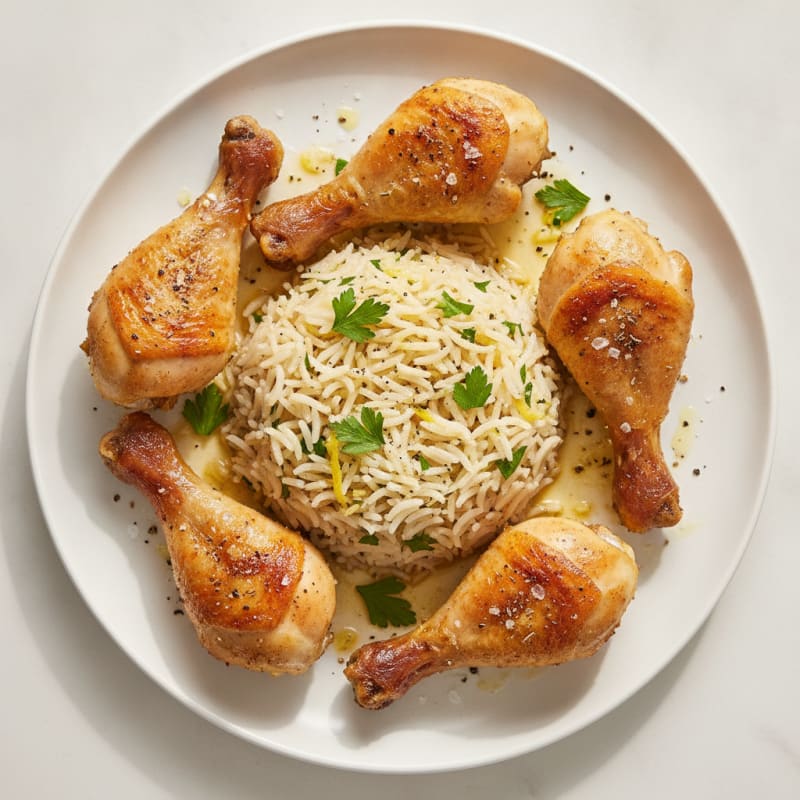 Roasted Chicken Legs with Lemon-Herb Rice