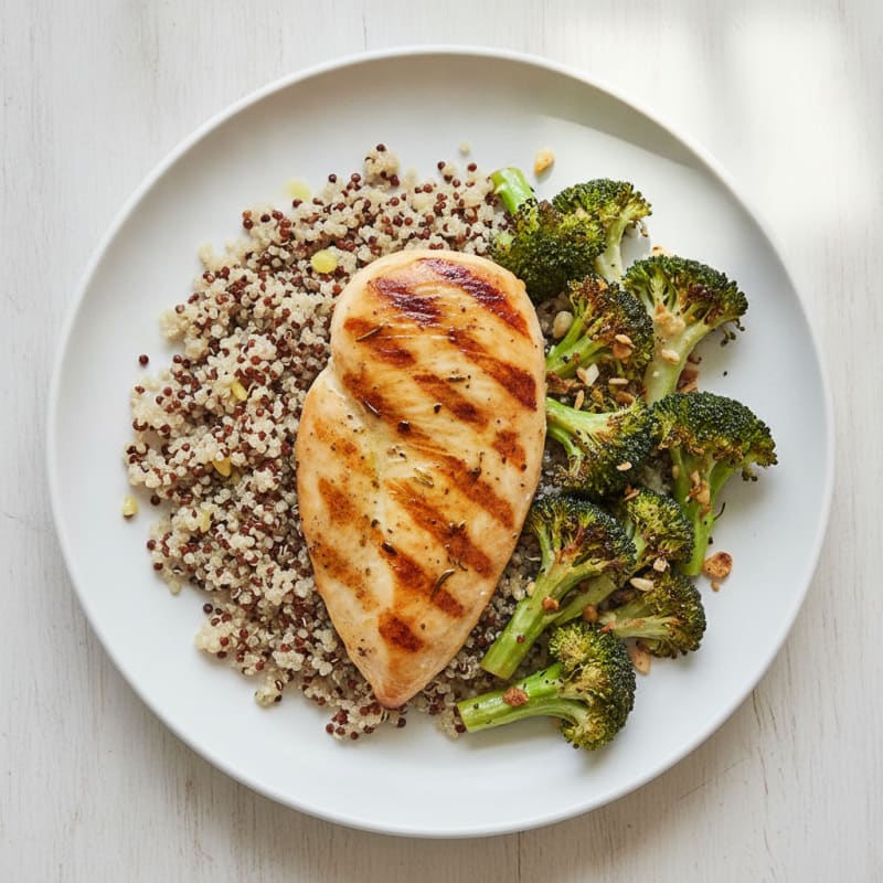 Grilled Chicken Breast with Quinoa and Roasted Broccoli
