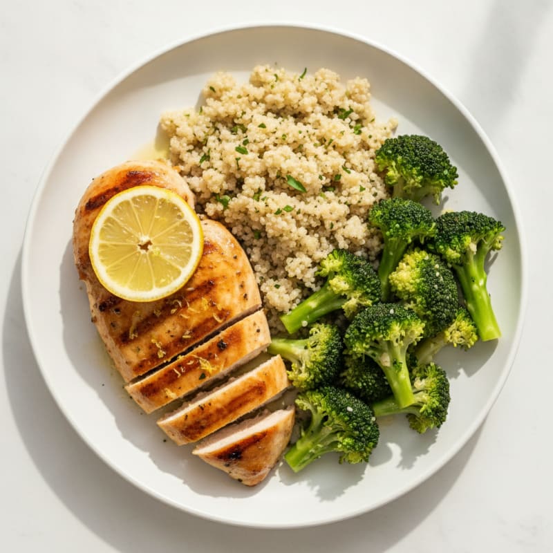 Grilled Chicken Breast with Quinoa and Steamed Broccoli