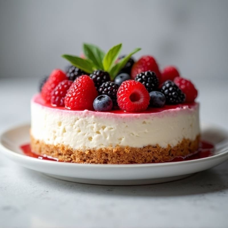 Greek Yogurt Protein Cheesecake with Mixed Berries