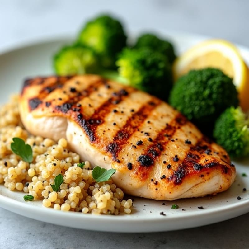 Grilled Chicken Breast with Quinoa and Roasted Broccoli