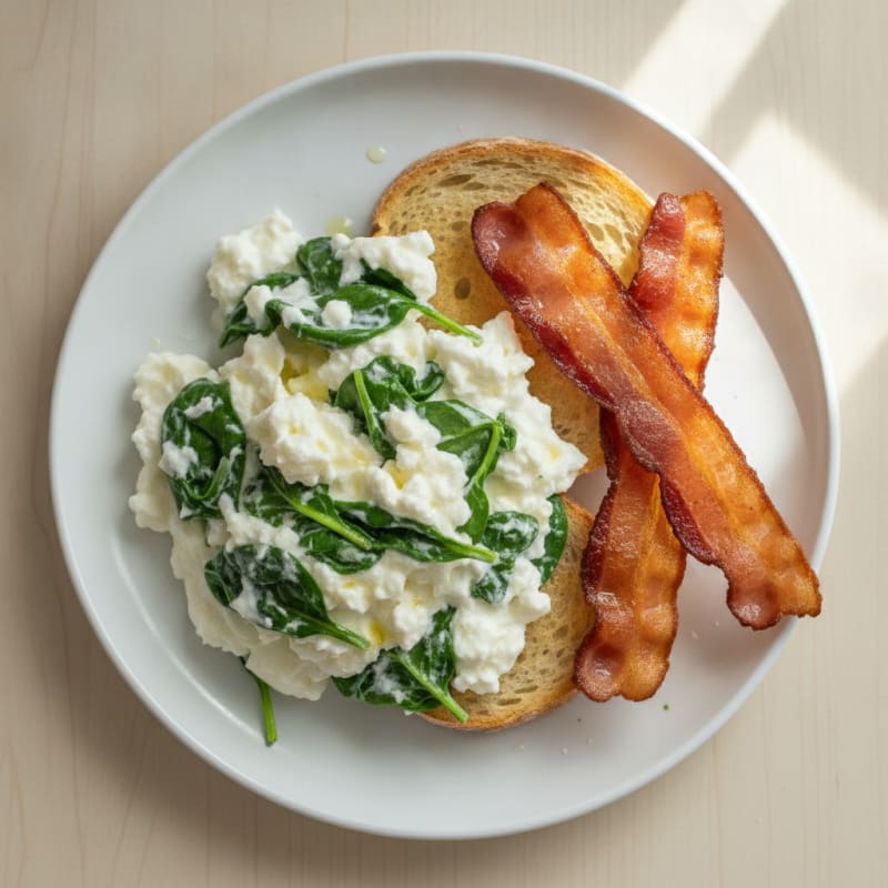 Greek Yogurt and Egg White Scramble with Spinach and Turkey Bacon