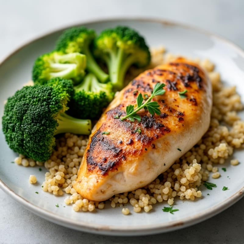 Seared Chicken Breast with Steamed Broccoli and Quinoa