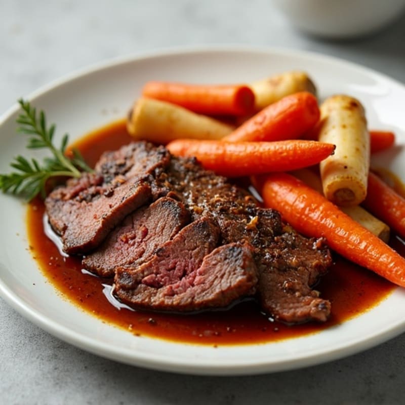 Slow-Cooked Smoky Brisket with Roasted Root Vegetables