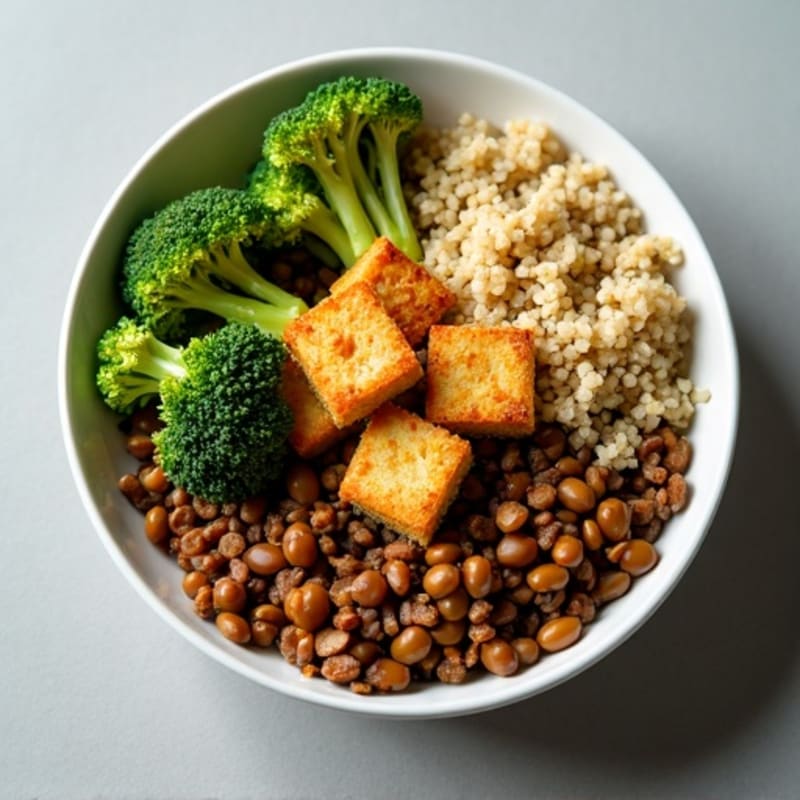 Crispy Lentil and Quinoa Power Bowl with Roasted Broccoli