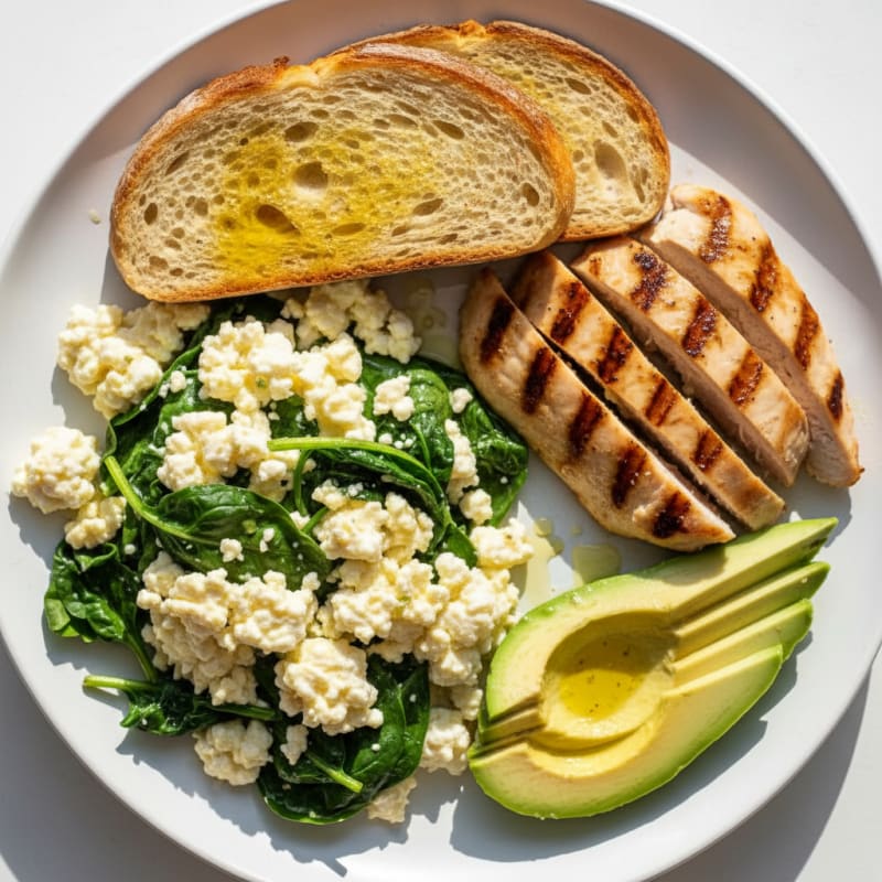 Cottage Cheese Scramble with Grilled Chicken and Spinach