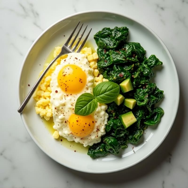 Egg White Scramble with Cottage Cheese and Sautéed Spinach