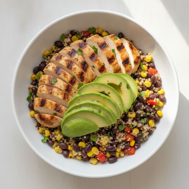 Grilled Chicken and Quinoa Burrito Bowl with Avocado