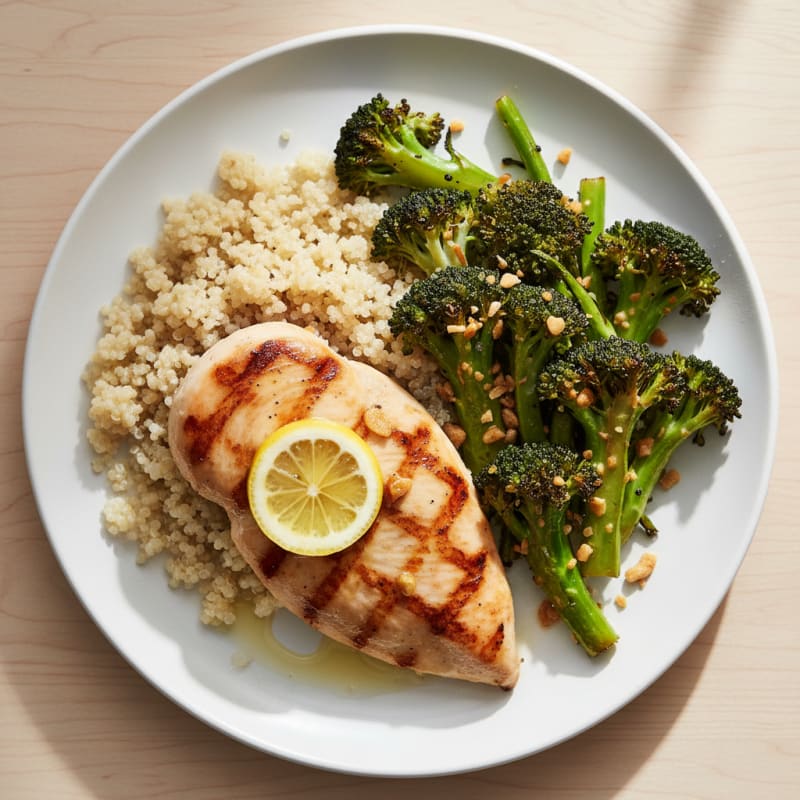 Grilled Chicken Breast with Quinoa and Roasted Broccoli