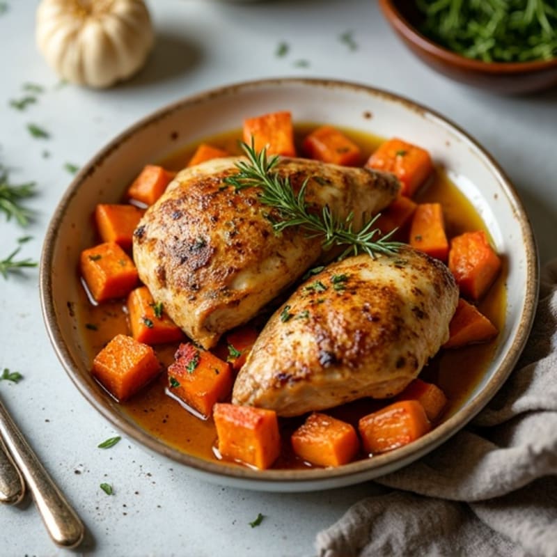 Sheet Pan Herb-Roasted Chicken Thighs with Sweet Potatoes