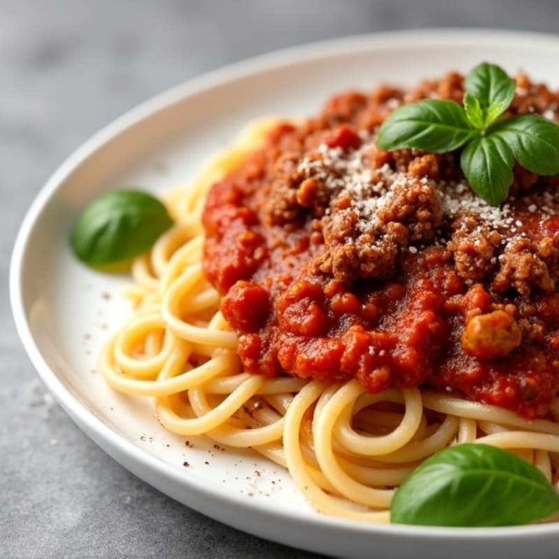Lean Ground Beef Bolognese with Whole Wheat Spaghetti