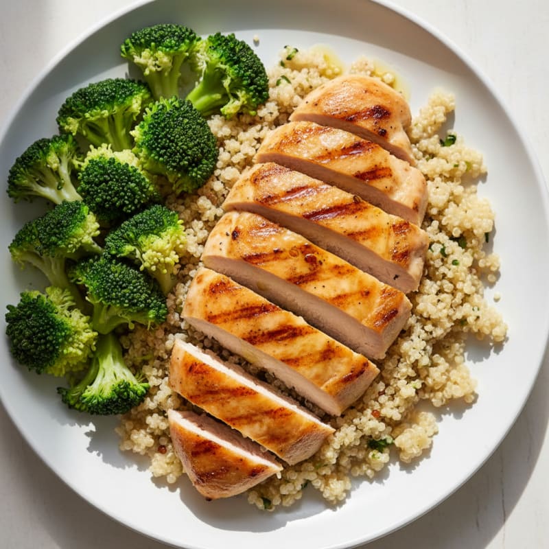 Grilled Chicken Breast with Quinoa and Steamed Broccoli