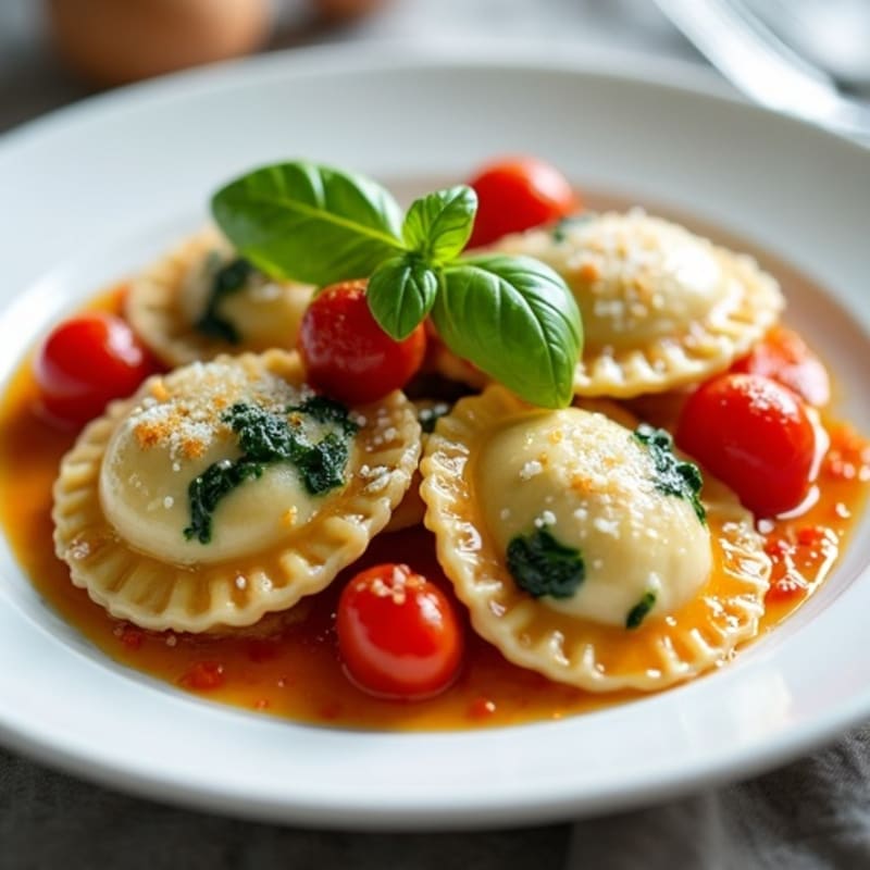 Herb-Ricotta Spinach Ravioli with Roasted Garlic Sauce