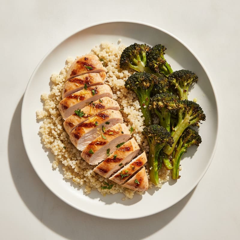 Grilled Chicken Breast with Roasted Broccoli and Quinoa