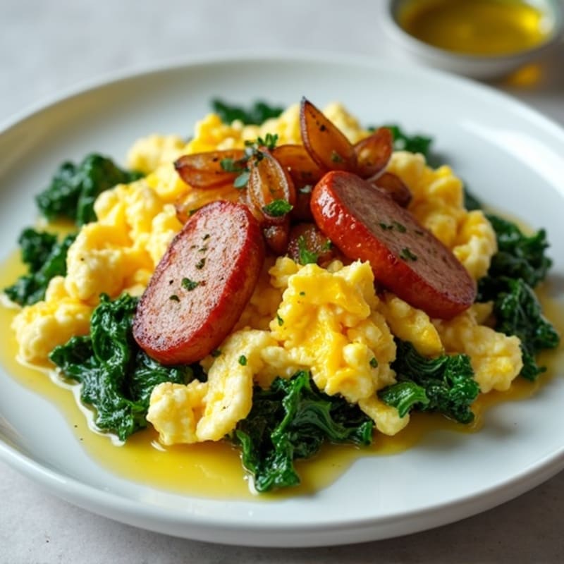 Egg White and Spinach Scramble with Turkey Sausage