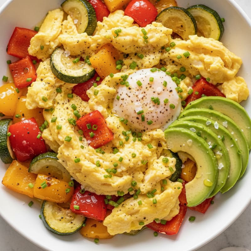 Hearty Scrambled Eggs with Roasted Vegetables