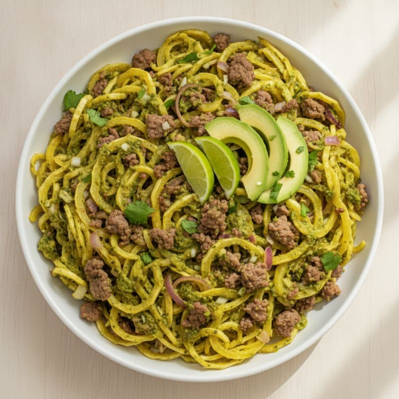 Spaghetti Squash with Salsa Verde Ground Beef