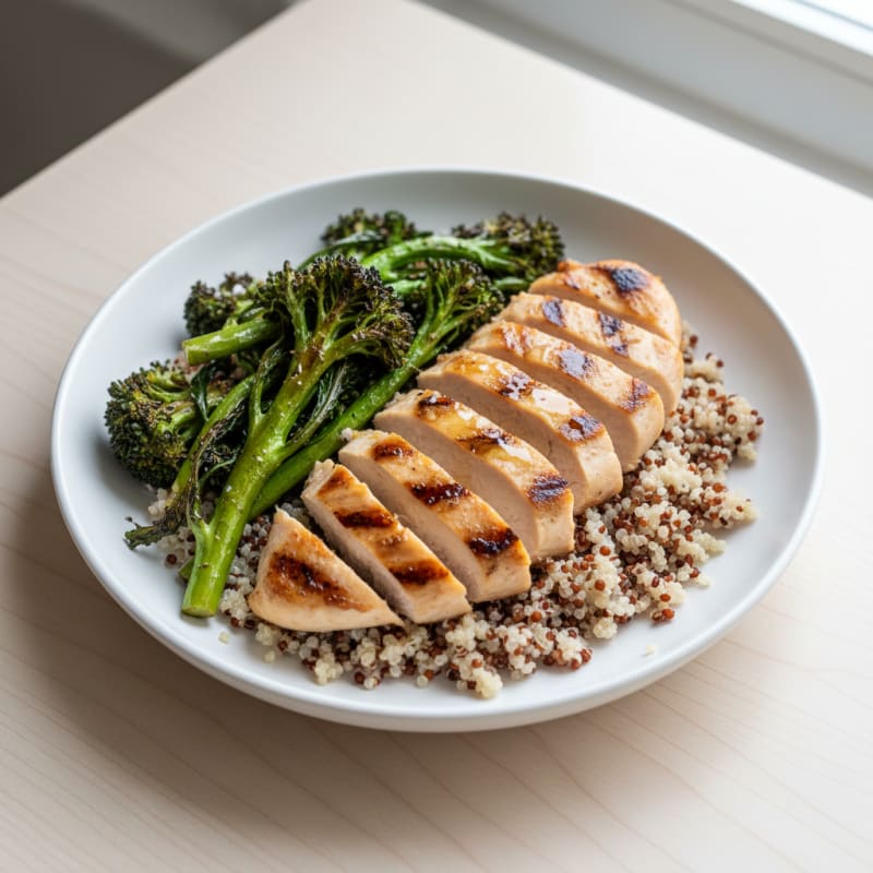 Grilled Chicken Breast with Quinoa and Roasted Broccoli
