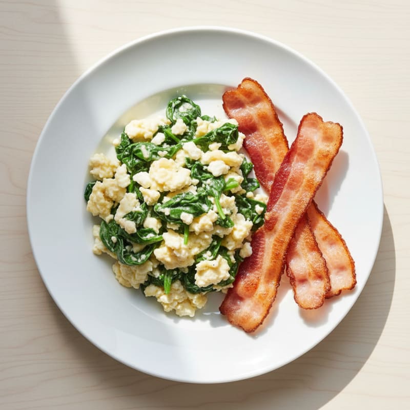 Cottage Cheese Scramble with Spinach and Turkey Bacon