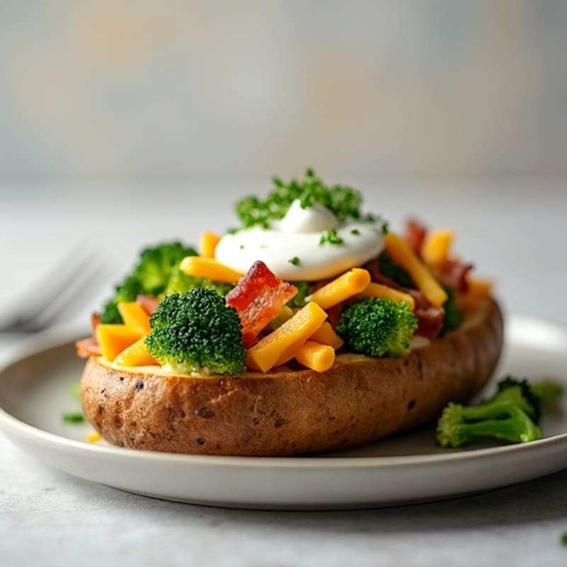 Crispy Baked Potatoes Stuffed with Lean Bacon, Sharp Cheddar, and Steamed Broccoli