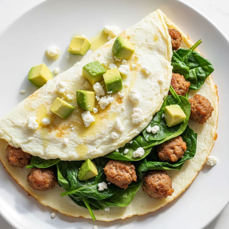 Egg White Spinach Omelet with Turkey Sausage