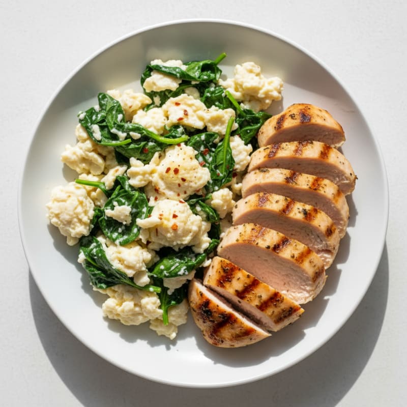 Egg White Spinach Scramble with Grilled Turkey Breast