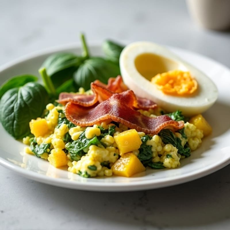 Egg White and Spinach Scramble with Turkey Bacon