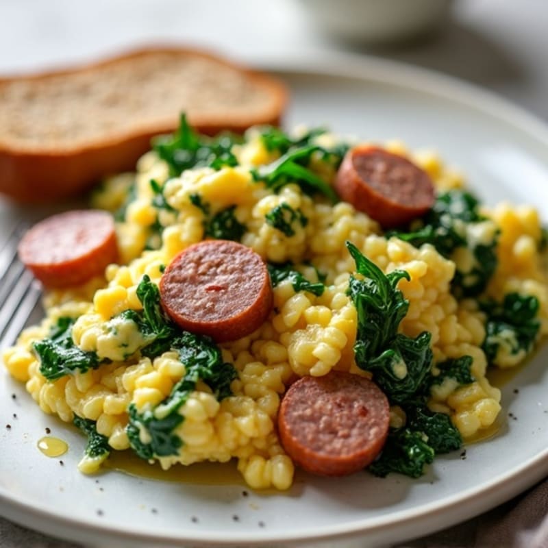 Egg White and Spinach Scramble with Turkey Sausage