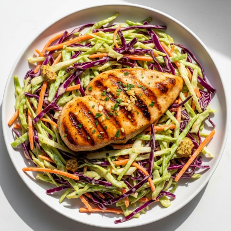 Grilled Chicken Breast with Crunchy Cabbage Slaw