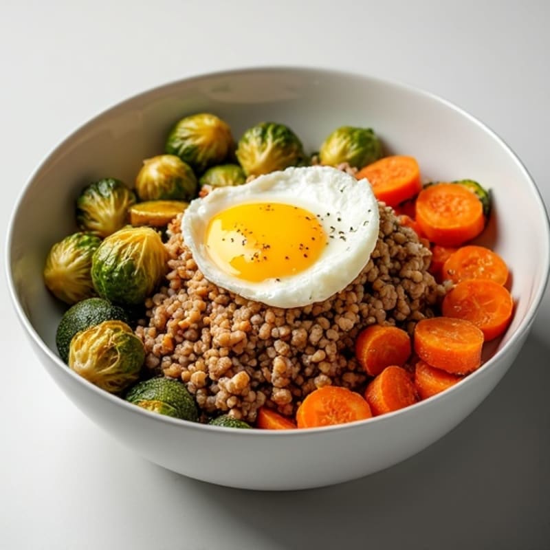 Savory Ground Turkey and Crispy Roasted Vegetable Bowl