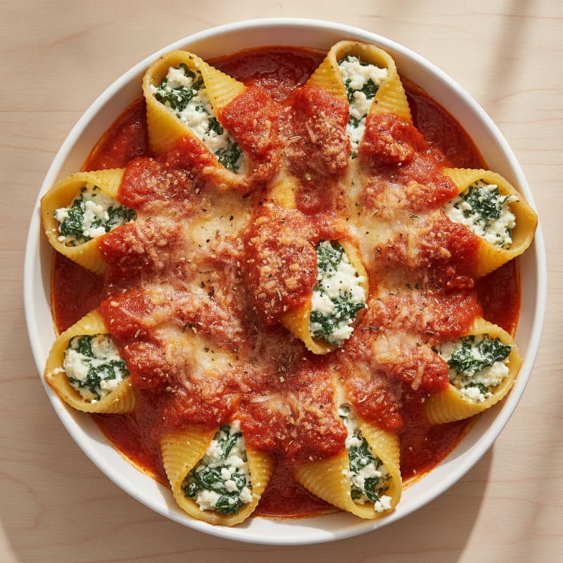 Spinach Ricotta Stuffed Shells with Marinara