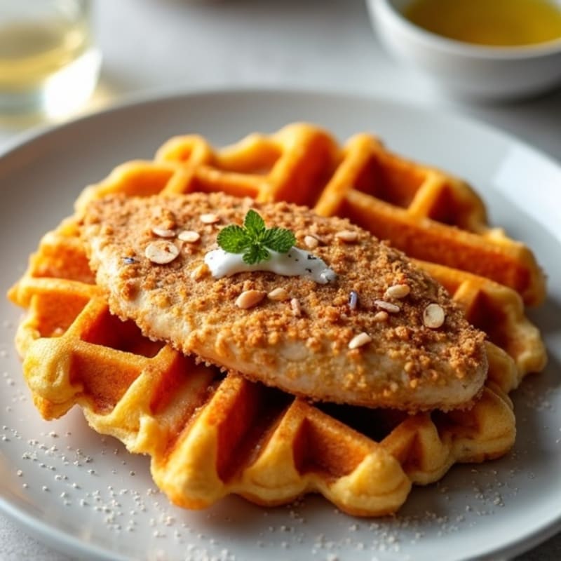 Crispy Almond-Crusted Chicken with Golden Sweet Potato Waffles