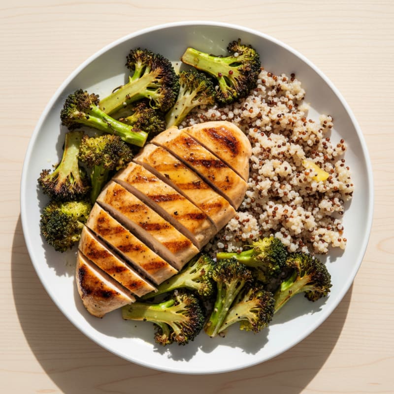 Grilled Chicken Breast with Quinoa and Roasted Broccoli