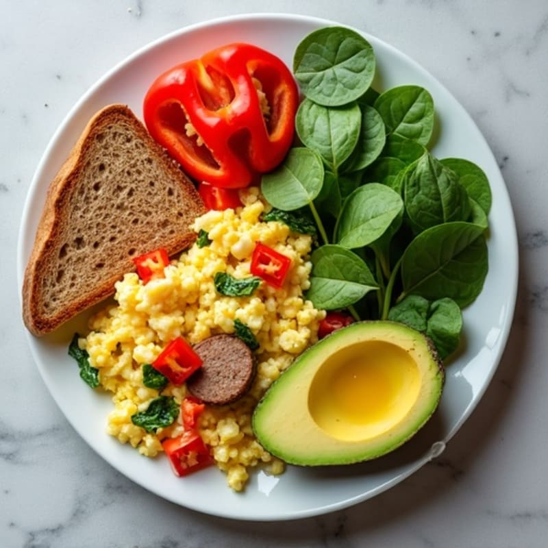 Egg White and Turkey Sausage Scramble with Baby Spinach