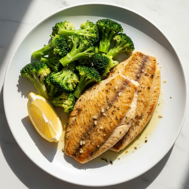 Seared Tilapia with Steamed Broccoli and Lemon