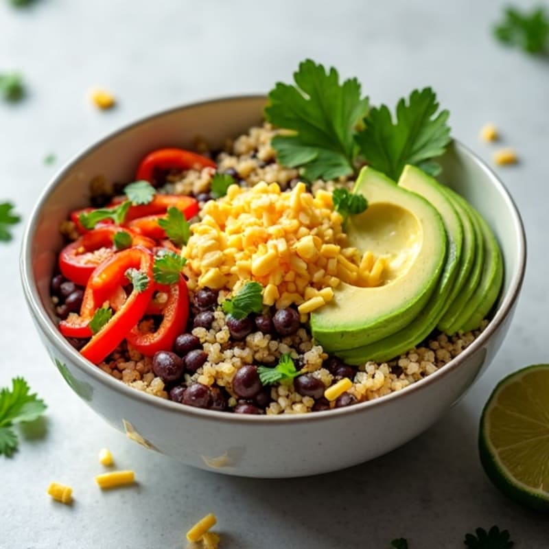 Spicy Black Bean Quinoa Bowl with Lime Avocado