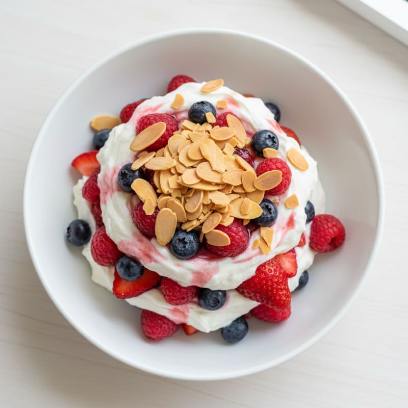 Greek Yogurt Protein Parfait with Mixed Berries and Almonds