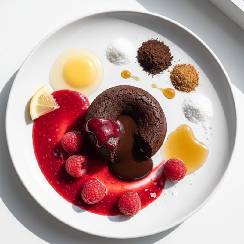 Decadent Chocolate Lava Cake with Raspberry Coulis