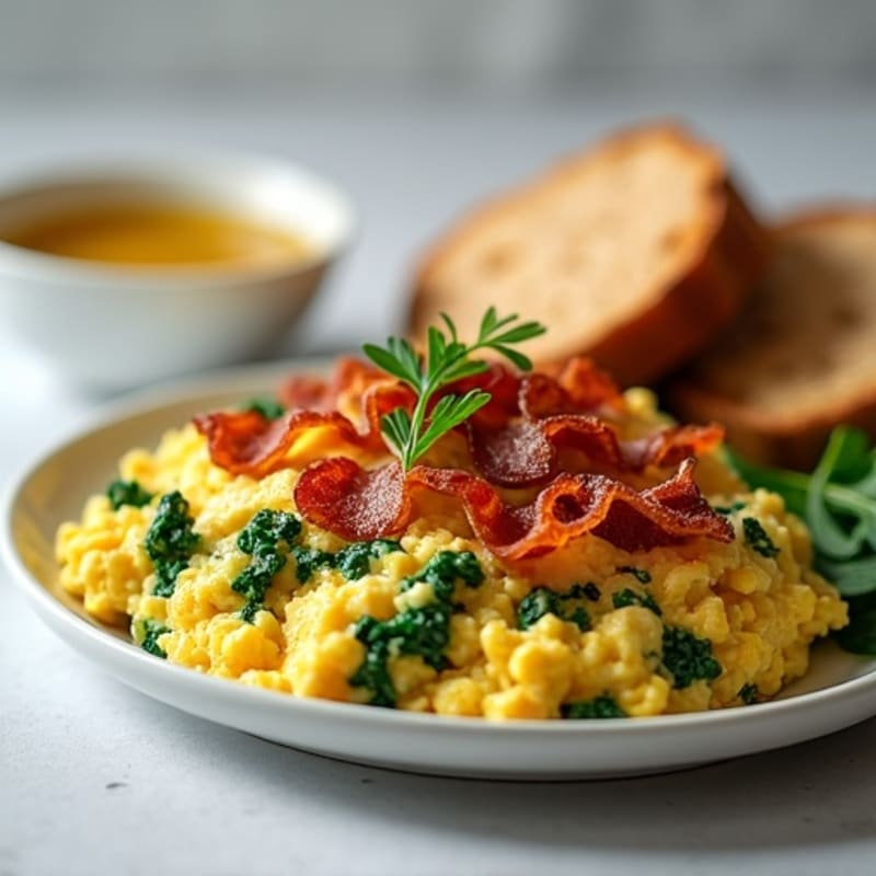 Cottage Cheese Egg Scramble with Spinach and Turkey Bacon