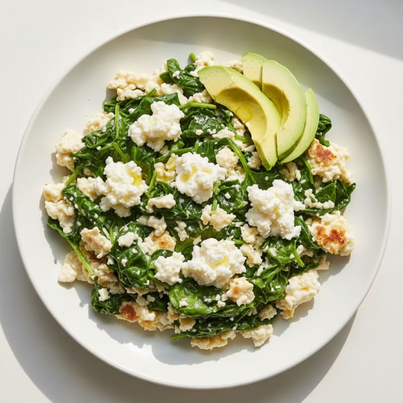 Egg White and Spinach Scramble with Cottage Cheese