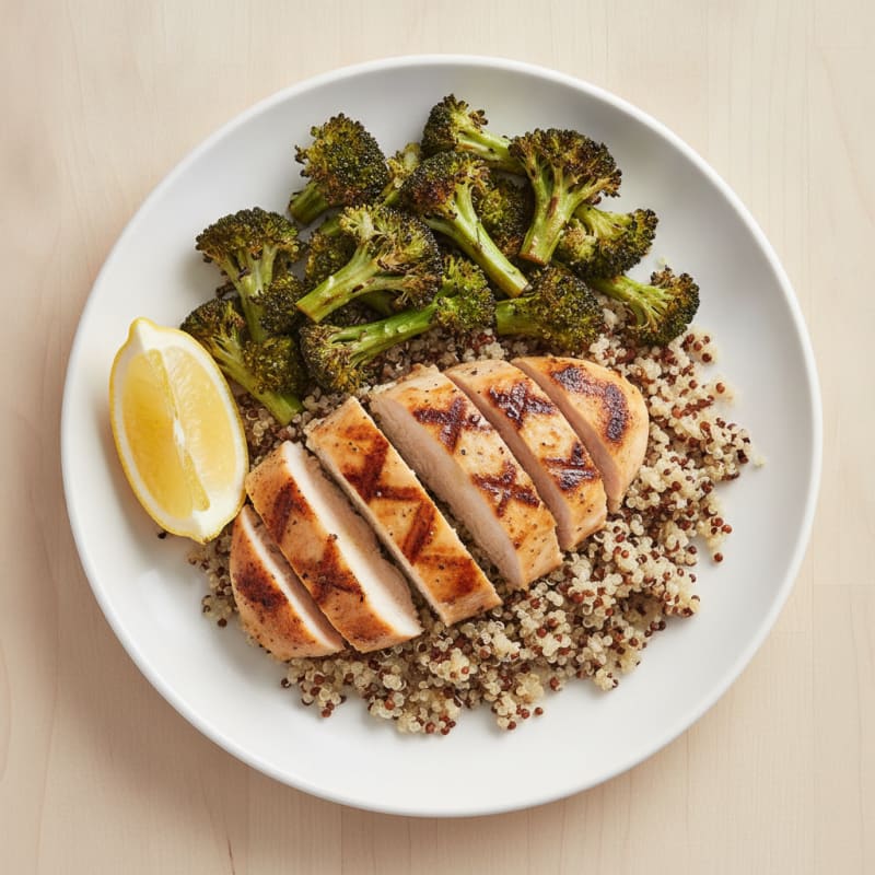 Grilled Chicken Breast with Quinoa and Roasted Broccoli